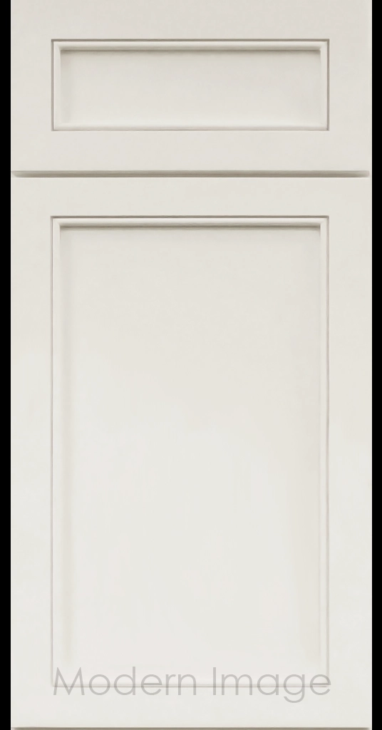 Alpine Slim Cabinet Door a narrow Stile & Rail Surrounding a flat center panel in a Canvas Custom Paint